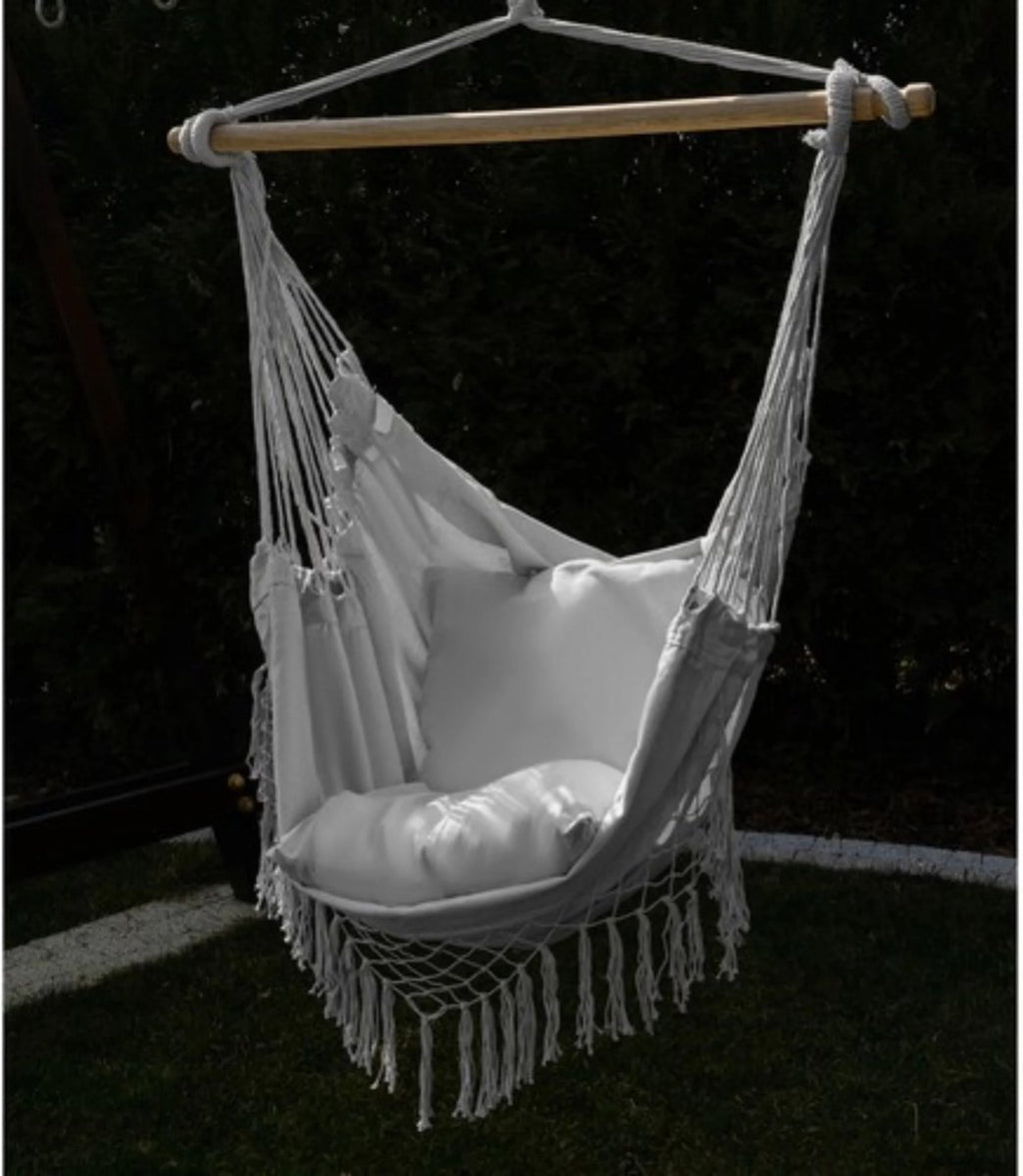 Ruhhy Grijze Braziliaanse hangstoel met kussens - perfect voor tuin