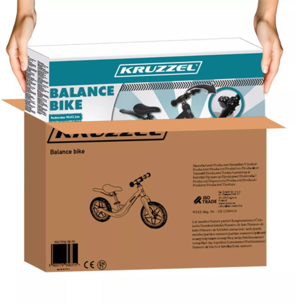 Kruzzel Loopfiets 12 inch Zwart – Verstelbaar Zadel + Draagriem