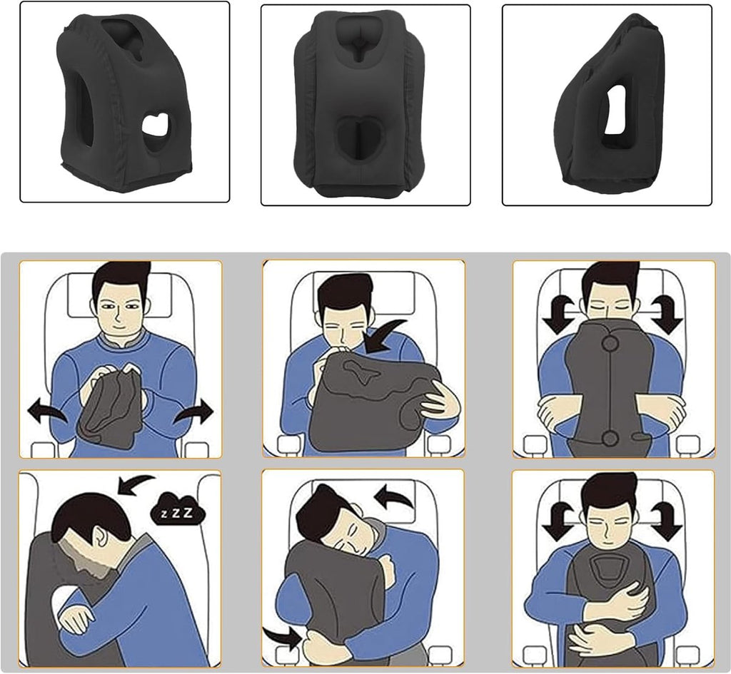 Trizand opblaasbaar reiskussen – ergonomisch slaaphulpmiddel – met gezichtsuitsparing en armopeningen