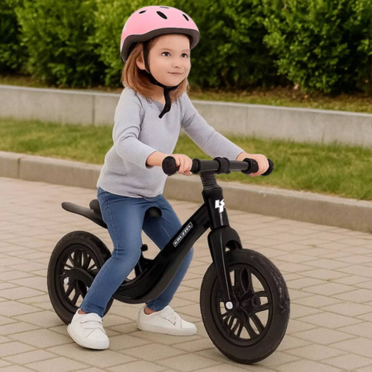 Kruzzel Loopfiets 12 inch Zwart – Verstelbaar Zadel + Draagriem