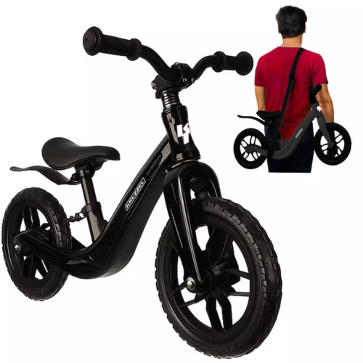 Kruzzel Loopfiets 12 inch Zwart – Verstelbaar Zadel + Draagriem