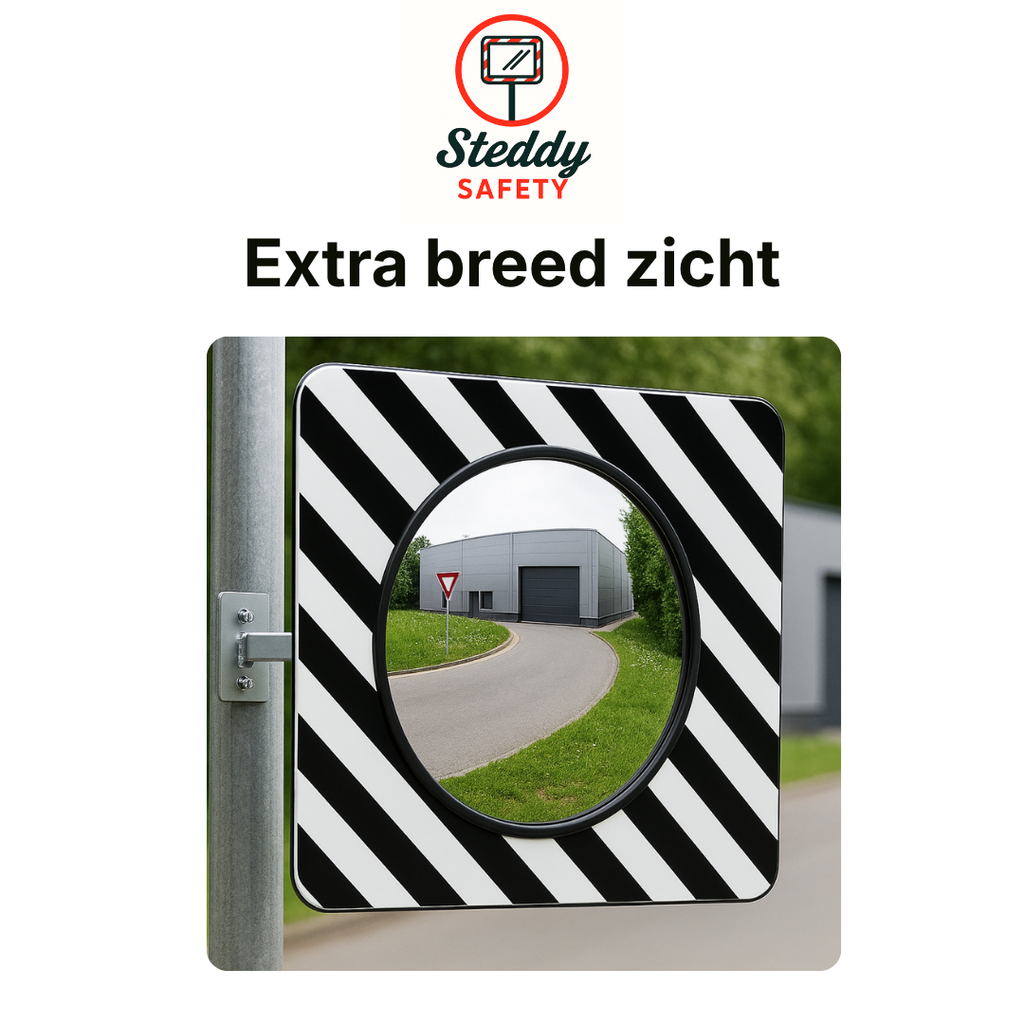 Verkeersspiegel 90×90 cm – Convex – PMMA – Zwart/Wit – Inclusief Montagebeugel (nr. 8)