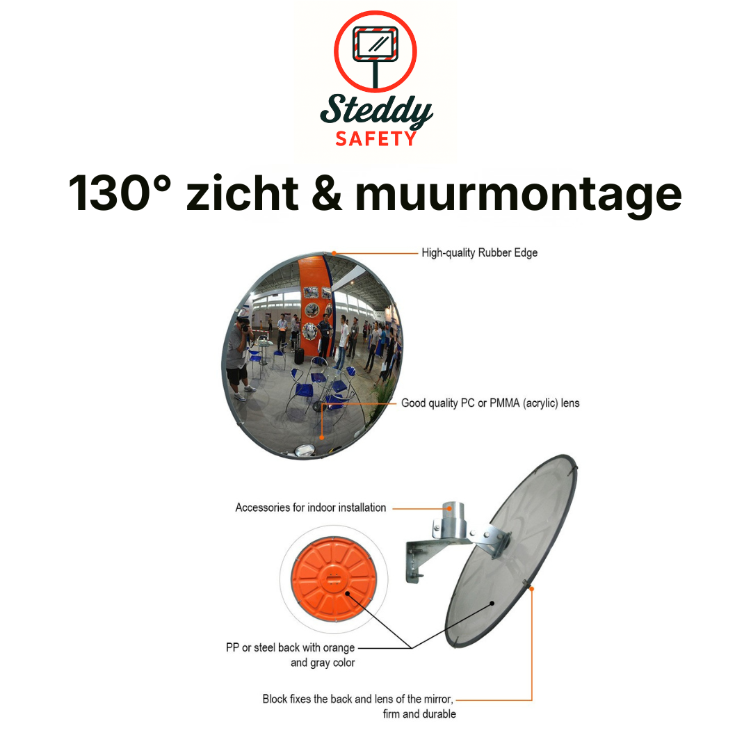 Verkeersspiegel 60 cm Convex Indoor – Slagvast PMMA – 130° Kijkhoek (nr.24)