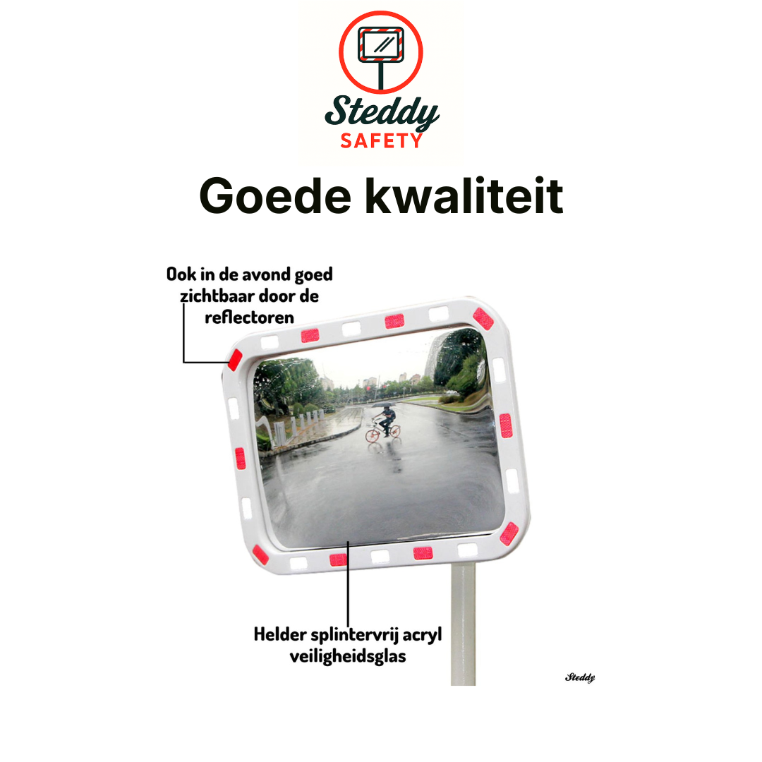 Verkeersspiegel Uitrit Rechthoek met Reflectoren - 80x60 cm - XL Veiligheidsspiegel Dodehoekspiegel Buiten - Traffic Mirror - Bolle Spiegel