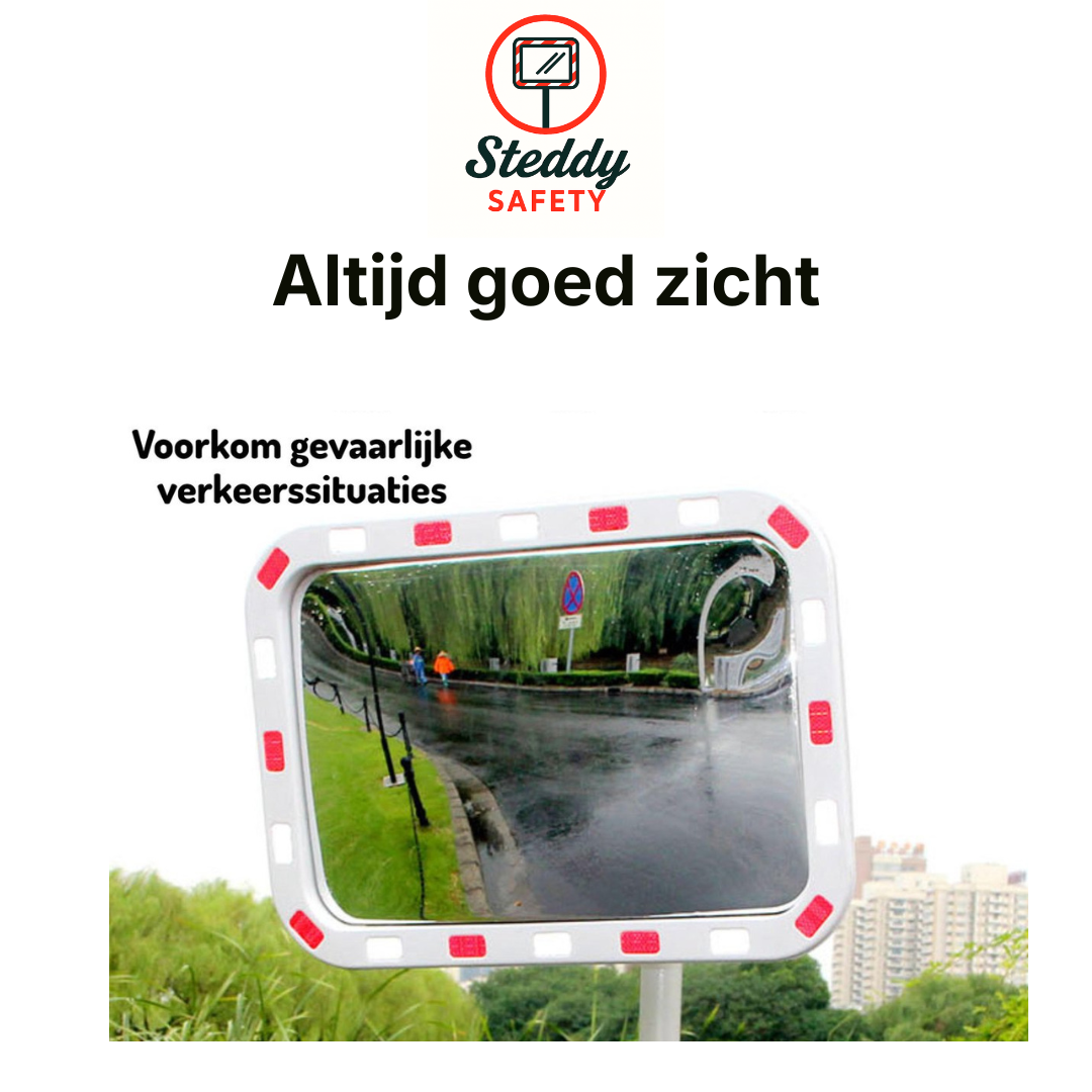 Verkeersspiegel Uitrit Rechthoek met Reflectoren - 80x60 cm - XL Veiligheidsspiegel Dodehoekspiegel Buiten - Traffic Mirror - Bolle Spiegel