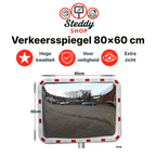 Verkeersspiegel Uitrit Rechthoek met Reflectoren - 80x60 cm - XL Veiligheidsspiegel Dodehoekspiegel Buiten - Traffic Mirror - Bolle Spiegel
