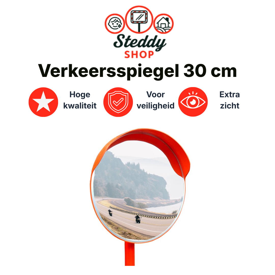 Verkeersspiegel 30 cm – Convex 130° – Acryl – Indoor/Outdoor – Slagvast (nr. 20)