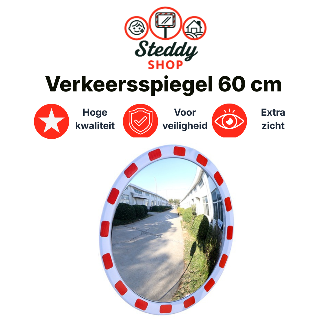 Verkeersspiegel 60 cm Convex met Reflectoren – Indoor & Outdoor (nr.22)