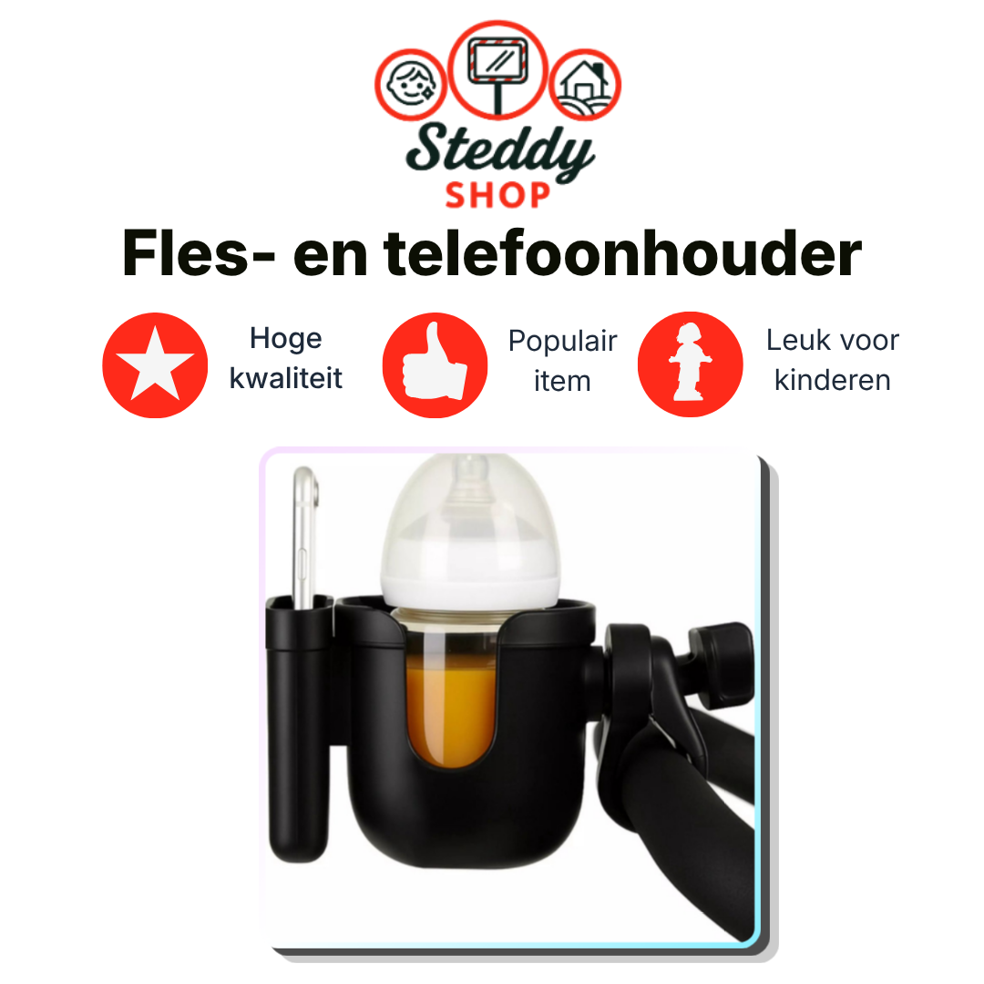 Kruzzel 2in1 fles- en telefoonhouder voor kinderwagen – universeel en draaibaar