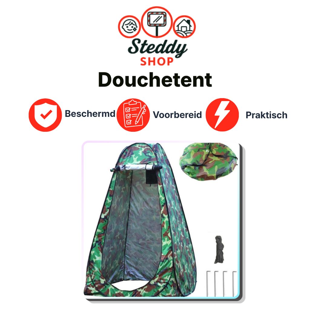 Douchetent Pop-up 190 cm - Camping douche - Omkleedtent - incl. Tentharingen en Draagtas